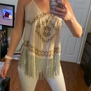 Tan fringe Tank w pattern